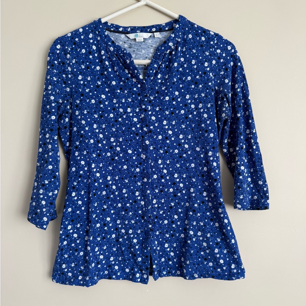 Boden Blue Floral Women's Top Cotton size 4 (XS)